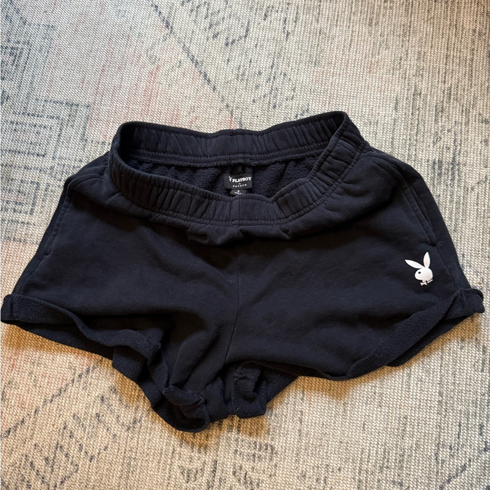 PLAYBOY Black Lounge Shorts with Bunny Logo